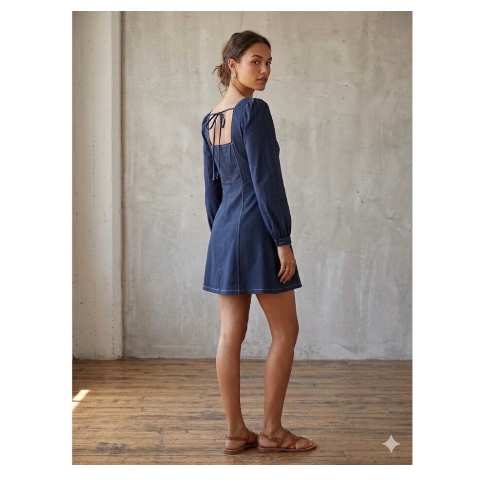 New D. ark blue 100% cotton long sleeve dress sz M - Picture 2 of 6